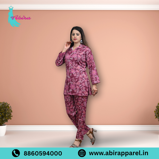 Pink Floral Print Cotton Co-Ord Set – Elegant & Comfortable Daily Wear for Women