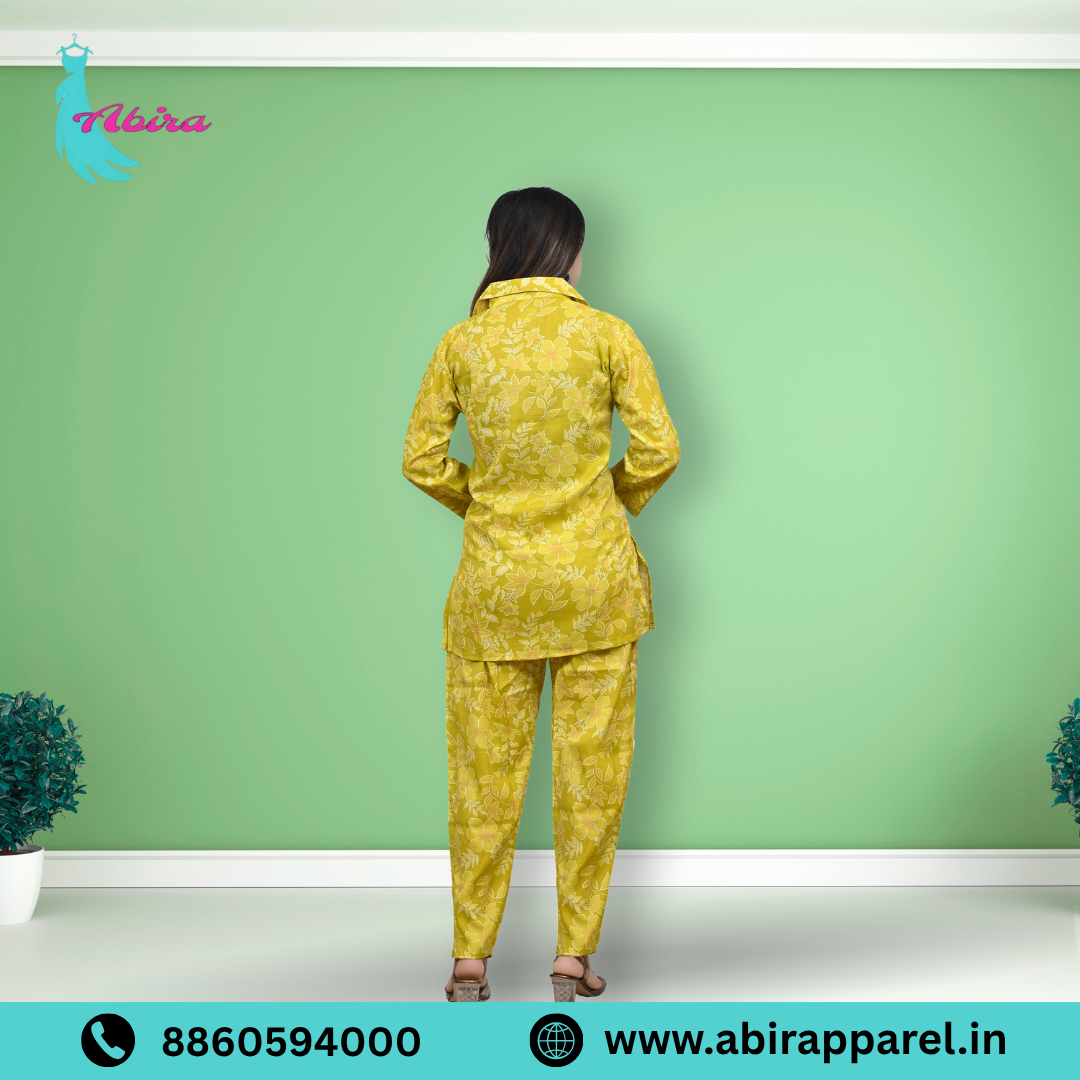 Yellow Floral Print Cotton Co-Ord Set – Bright, Stylish & Comfortable Daily Wear for Women