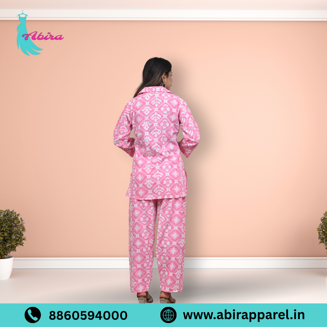 Pink Ikat Printed Cotton Co-Ord Set – Cute, Comfy & Stylish Daily Wear for Women