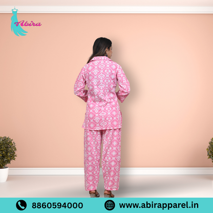 Pink Ikat Printed Cotton Co-Ord Set – Cute, Comfy & Stylish Daily Wear for Women