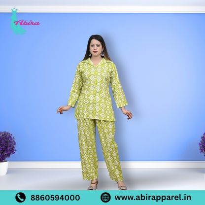 Green Ikat Printed Cotton Co-Ord Set – Trendy & Comfortable Daily Wear for Women