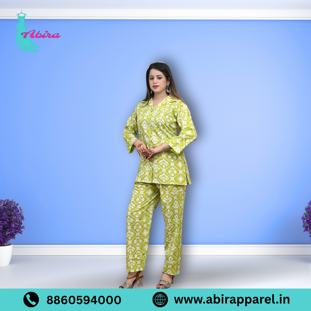 Green Ikat Printed Cotton Co-Ord Set – Trendy & Comfortable Daily Wear for Women