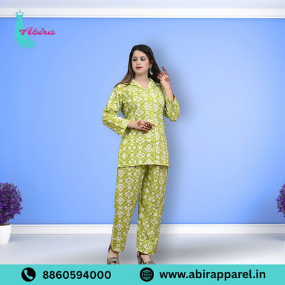 Green Ikat Printed Cotton Co-Ord Set – Trendy & Comfortable Daily Wear for Women