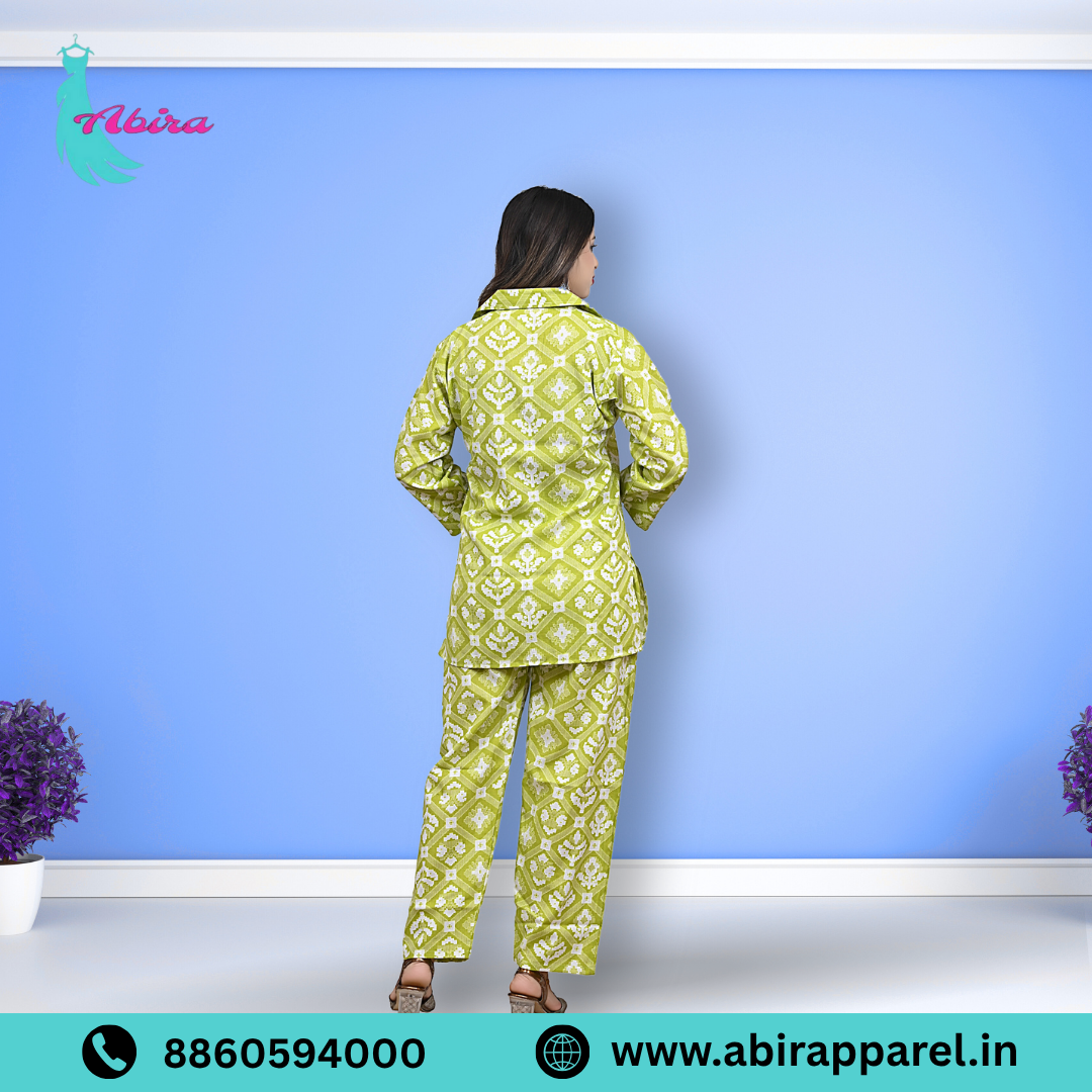 Green Ikat Printed Cotton Co-Ord Set – Trendy & Comfortable Daily Wear for Women