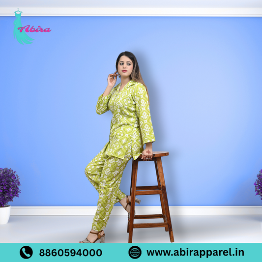 Green Ikat Printed Cotton Co-Ord Set – Trendy & Comfortable Daily Wear for Women