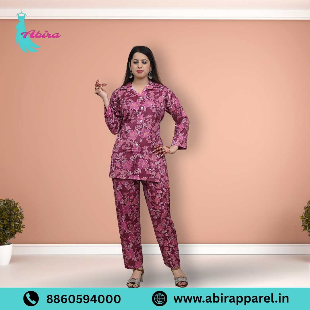 Pink Floral Print Cotton Co-Ord Set – Elegant & Comfortable Daily Wear for Women
