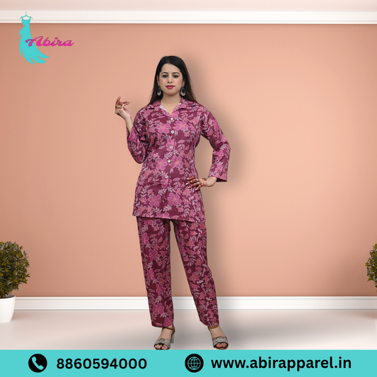 Pink Floral Print Cotton Co-Ord Set – Elegant & Comfortable Daily Wear for Women