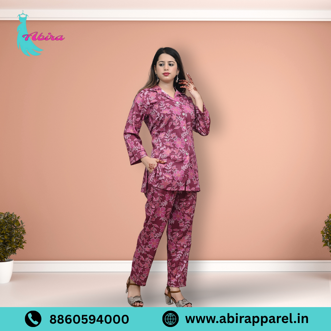 Pink Floral Print Cotton Co-Ord Set – Elegant & Comfortable Daily Wear for Women
