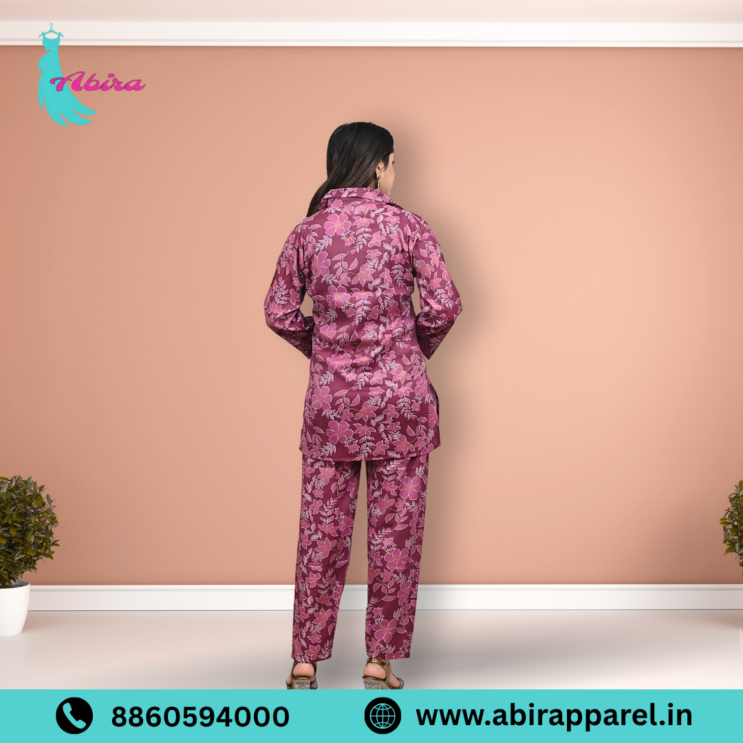 Pink Floral Print Cotton Co-Ord Set – Elegant & Comfortable Daily Wear for Women