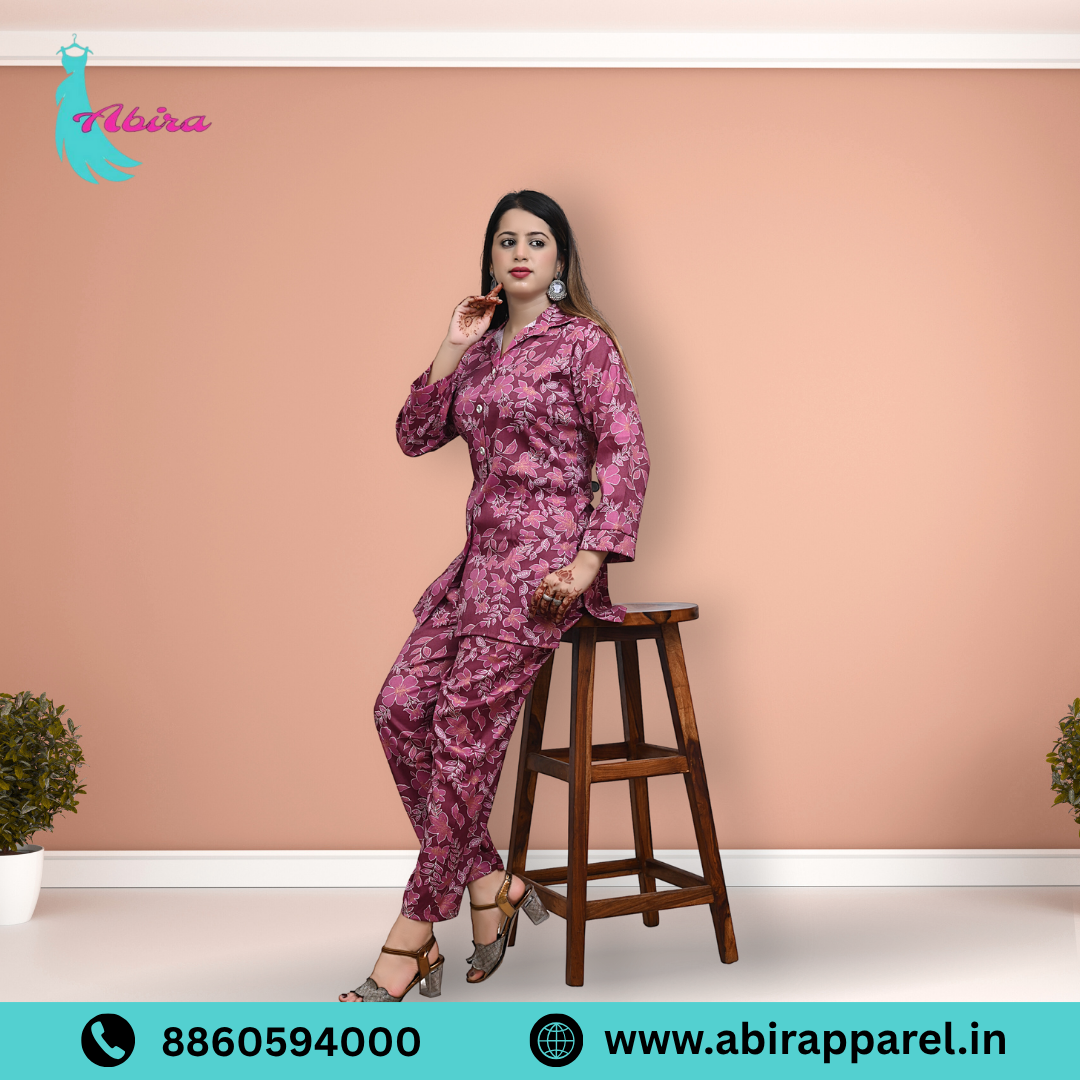 Pink Floral Print Cotton Co-Ord Set – Elegant & Comfortable Daily Wear for Women