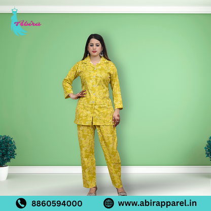 Yellow Floral Print Cotton Co-Ord Set – Bright, Stylish & Comfortable Daily Wear for Women
