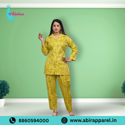 Yellow Floral Print Cotton Co-Ord Set – Bright, Stylish & Comfortable Daily Wear for Women
