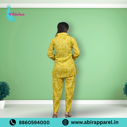 Yellow Floral Print Cotton Co-Ord Set – Bright, Stylish & Comfortable Daily Wear for Women