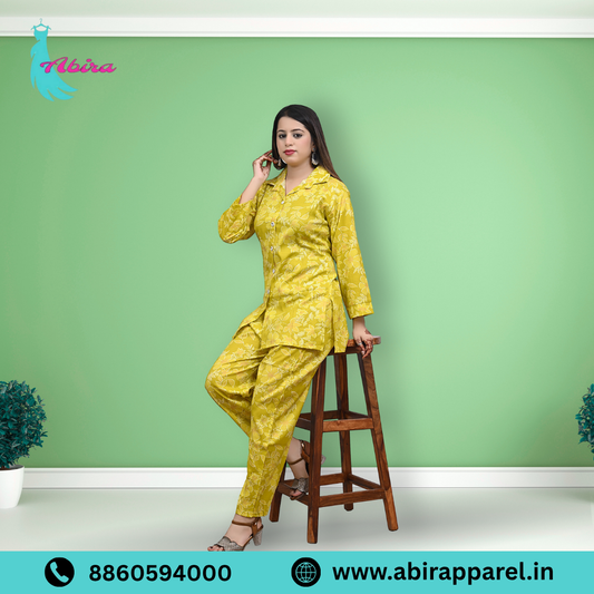 Yellow Floral Print Cotton Co-Ord Set – Bright, Stylish & Comfortable Daily Wear for Women