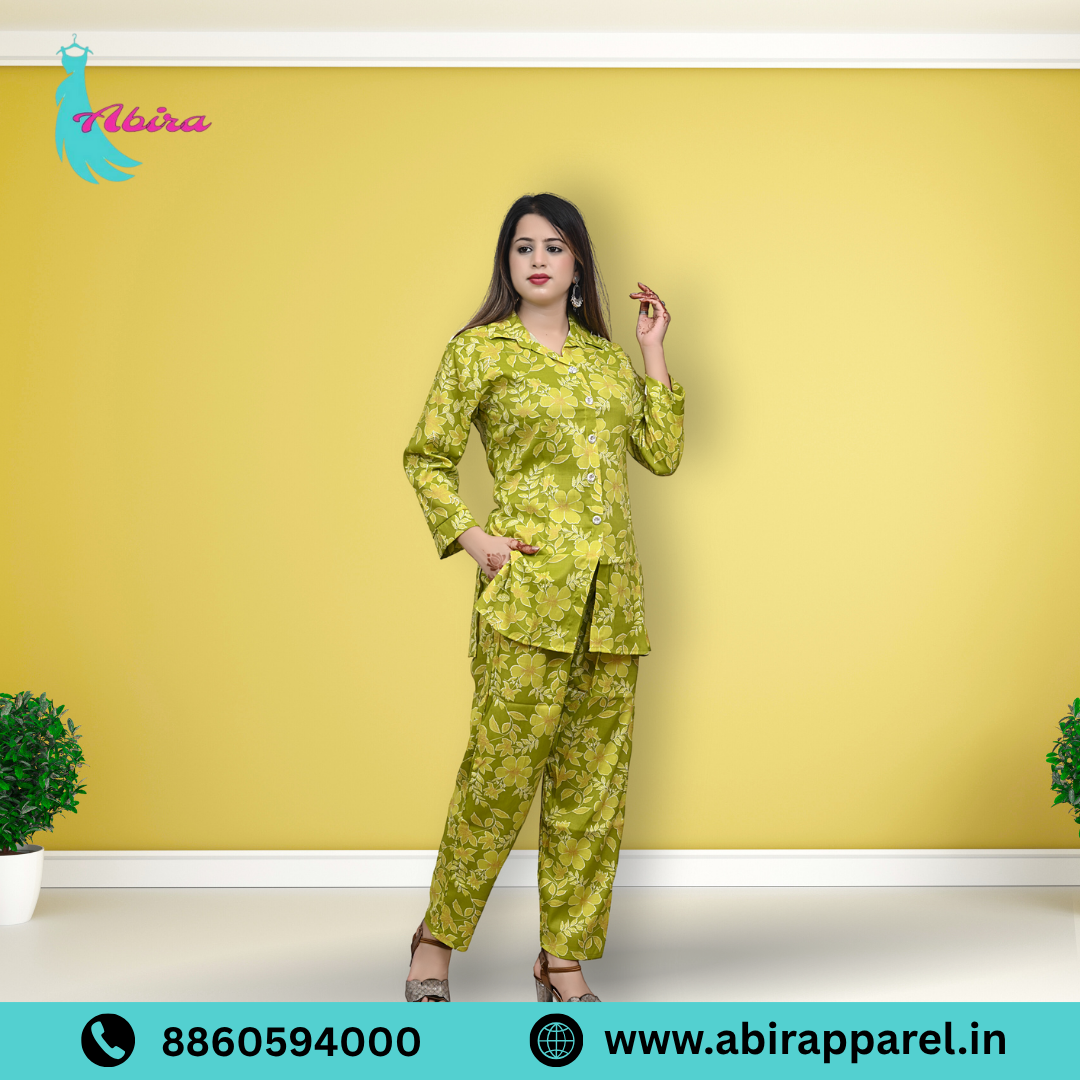 Green Floral Print Cotton Co-Ord Set – Elegant, Fresh & Comfortable Daily Wear for Women