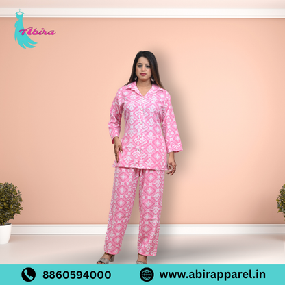 Pink Ikat Printed Cotton Co-Ord Set – Cute, Comfy & Stylish Daily Wear for Women